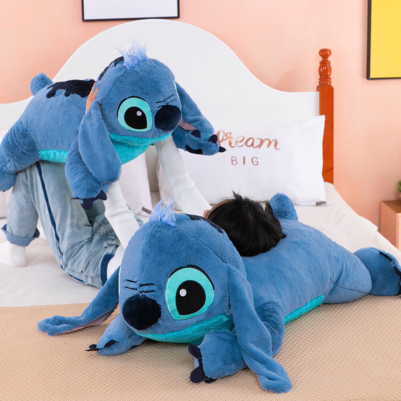 Muñeco de peluche gigante de 100cm de Disney Stitch, Animal de dibujos animados Kawaii azul, sofá, almohada suave para dormir, juguetes para niños y niñas, regalo de cumpleaños