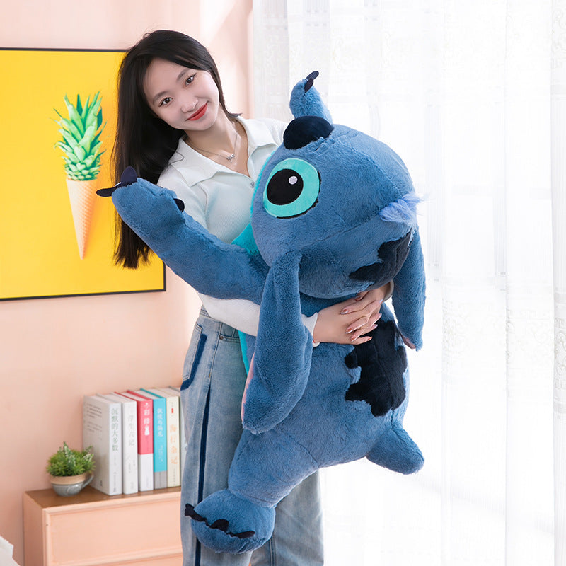 Muñeco de peluche gigante de 100cm de Disney Stitch, Animal de dibujos animados Kawaii azul, sofá, almohada suave para dormir, juguetes para niños y niñas, regalo de cumpleaños