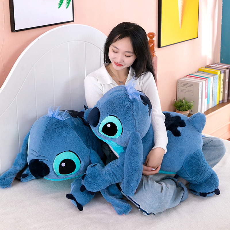 Muñeco de peluche gigante de 100cm de Disney Stitch, Animal de dibujos animados Kawaii azul, sofá, almohada suave para dormir, juguetes para niños y niñas, regalo de cumpleaños