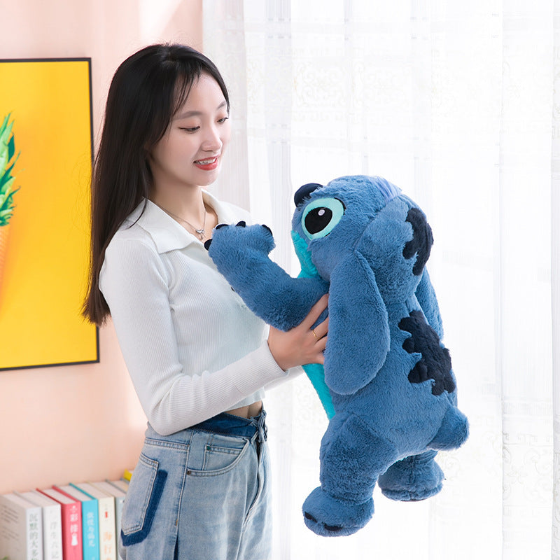 Muñeco de peluche gigante de 100cm de Disney Stitch, Animal de dibujos animados Kawaii azul, sofá, almohada suave para dormir, juguetes para niños y niñas, regalo de cumpleaños