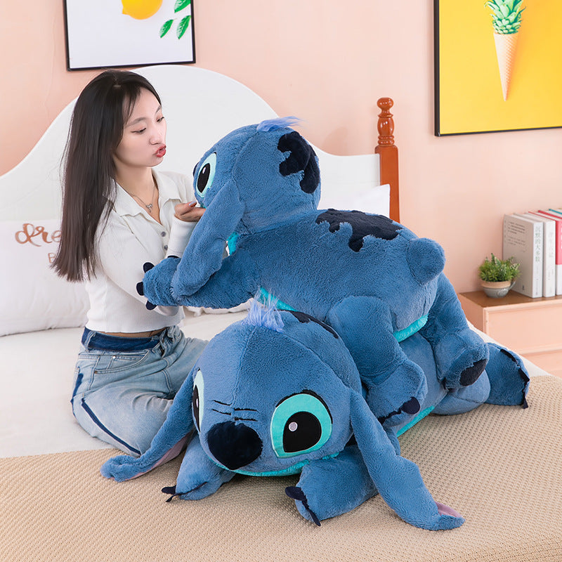 Muñeco de peluche gigante de 100cm de Disney Stitch, Animal de dibujos animados Kawaii azul, sofá, almohada suave para dormir, juguetes para niños y niñas, regalo de cumpleaños