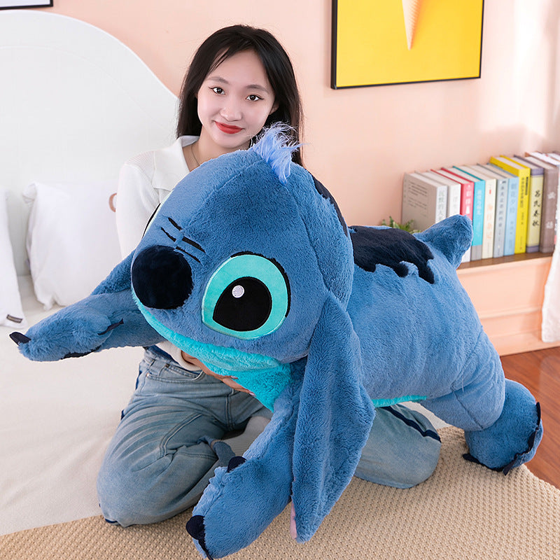 Muñeco de peluche gigante de 100cm de Disney Stitch, Animal de dibujos animados Kawaii azul, sofá, almohada suave para dormir, juguetes para niños y niñas, regalo de cumpleaños
