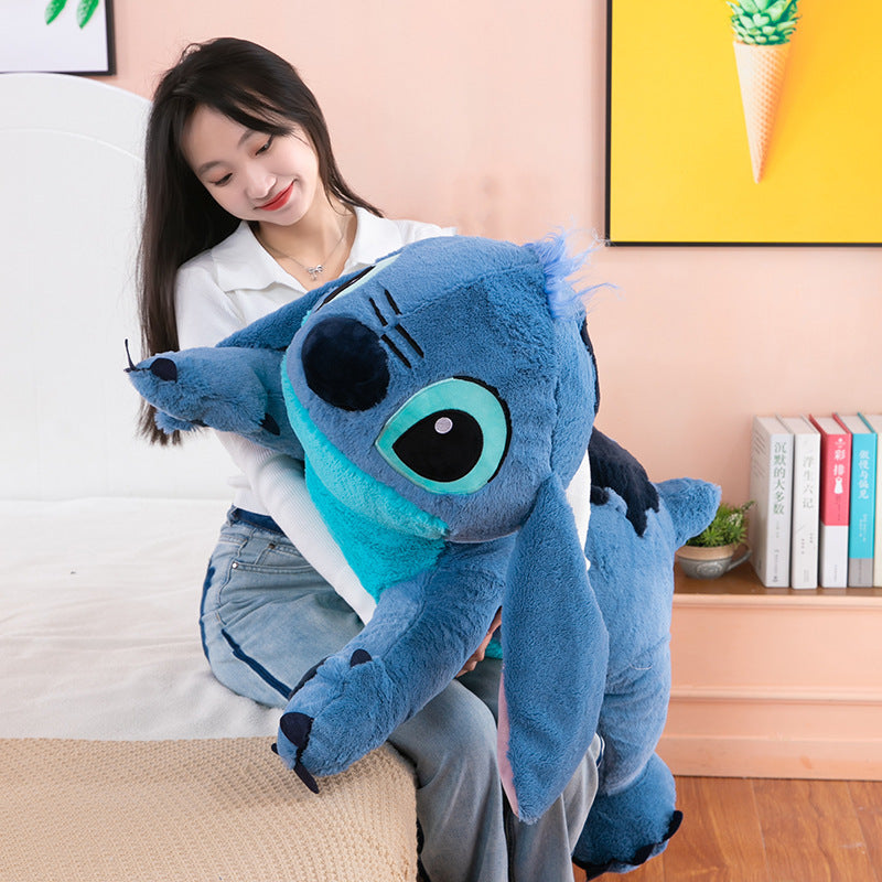 Muñeco de peluche gigante de 100cm de Disney Stitch, Animal de dibujos animados Kawaii azul, sofá, almohada suave para dormir, juguetes para niños y niñas, regalo de cumpleaños