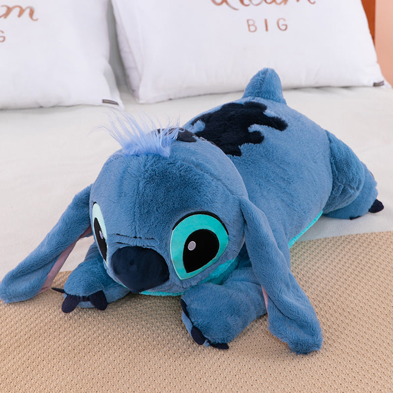 Muñeco de peluche gigante de 100cm de Disney Stitch, Animal de dibujos animados Kawaii azul, sofá, almohada suave para dormir, juguetes para niños y niñas, regalo de cumpleaños
