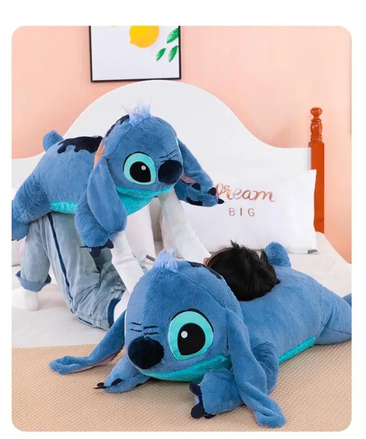 Muñeco de peluche gigante de 100cm de Disney Stitch, Animal de dibujos animados Kawaii azul, sofá, almohada suave para dormir, juguetes para niños y niñas, regalo de cumpleaños