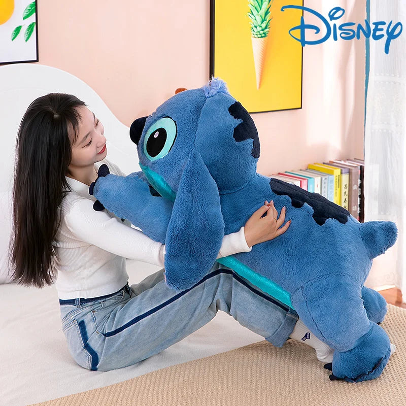 Muñeco de peluche gigante de 100cm de Disney Stitch, Animal de dibujos animados Kawaii azul, sofá, almohada suave para dormir, juguetes para niños y niñas, regalo de cumpleaños