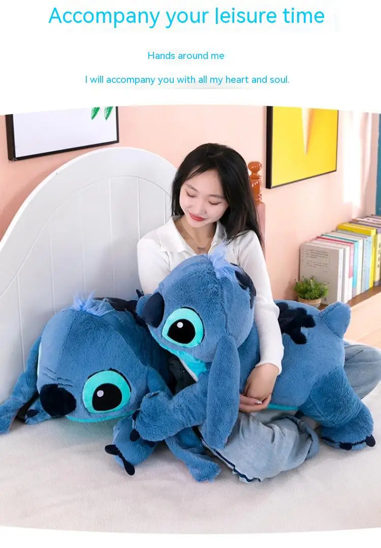 Muñeco de peluche gigante de 100cm de Disney Stitch, Animal de dibujos animados Kawaii azul, sofá, almohada suave para dormir, juguetes para niños y niñas, regalo de cumpleaños