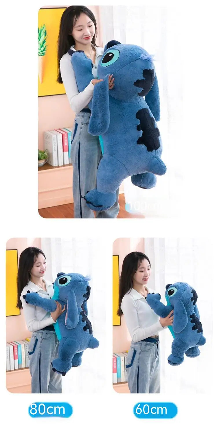 Muñeco de peluche gigante de 100cm de Disney Stitch, Animal de dibujos animados Kawaii azul, sofá, almohada suave para dormir, juguetes para niños y niñas, regalo de cumpleaños