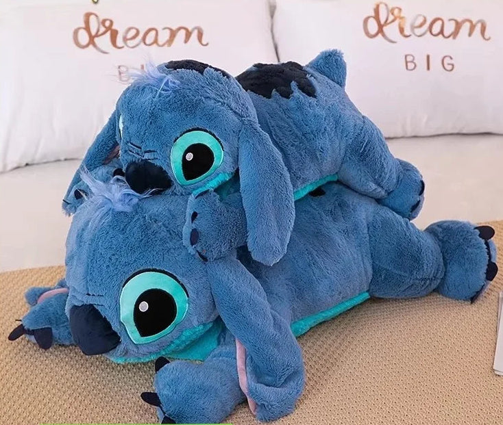 Muñeco de peluche gigante de 100cm de Disney Stitch, Animal de dibujos animados Kawaii azul, sofá, almohada suave para dormir, juguetes para niños y niñas, regalo de cumpleaños