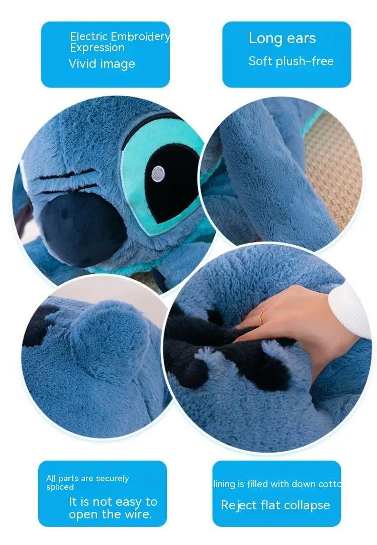 Muñeco de peluche gigante de 100cm de Disney Stitch, Animal de dibujos animados Kawaii azul, sofá, almohada suave para dormir, juguetes para niños y niñas, regalo de cumpleaños