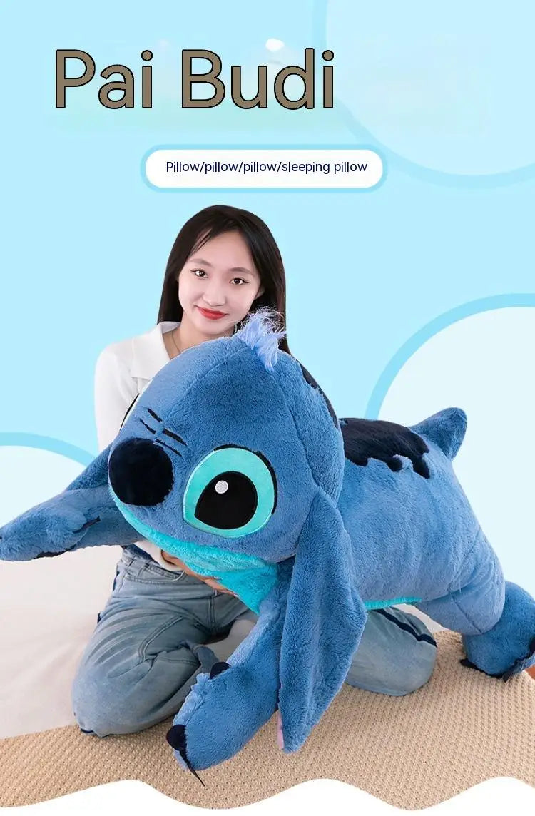 Muñeco de peluche gigante de 100cm de Disney Stitch, Animal de dibujos animados Kawaii azul, sofá, almohada suave para dormir, juguetes para niños y niñas, regalo de cumpleaños
