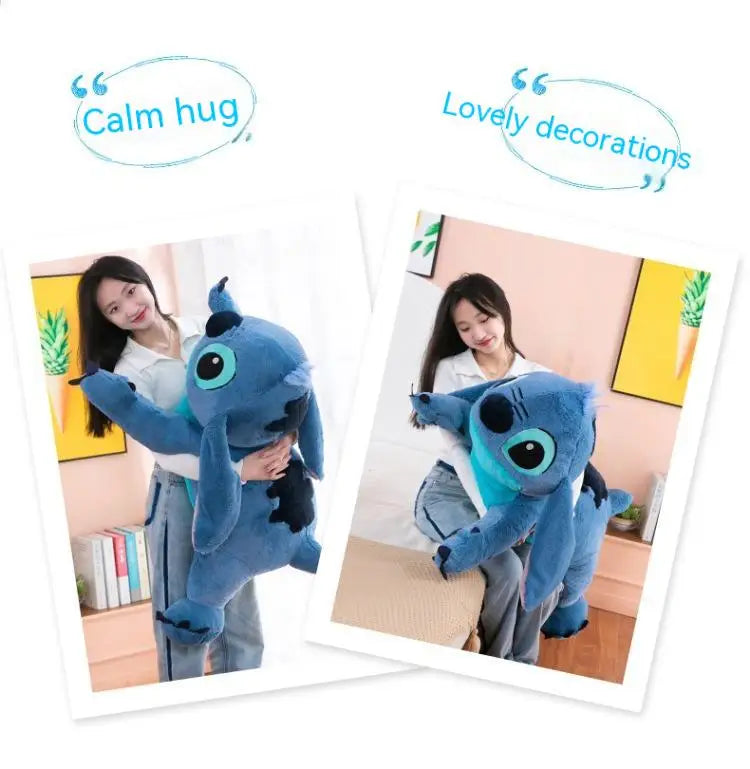 Muñeco de peluche gigante de 100cm de Disney Stitch, Animal de dibujos animados Kawaii azul, sofá, almohada suave para dormir, juguetes para niños y niñas, regalo de cumpleaños