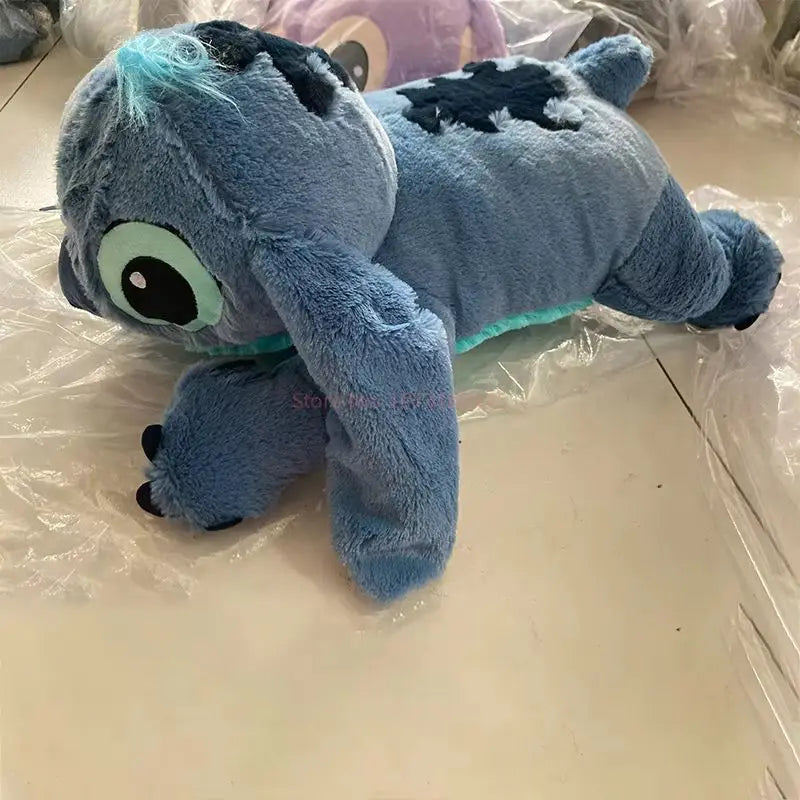 Muñeco de peluche gigante de 100cm de Disney Stitch, Animal de dibujos animados Kawaii azul, sofá, almohada suave para dormir, juguetes para niños y niñas, regalo de cumpleaños