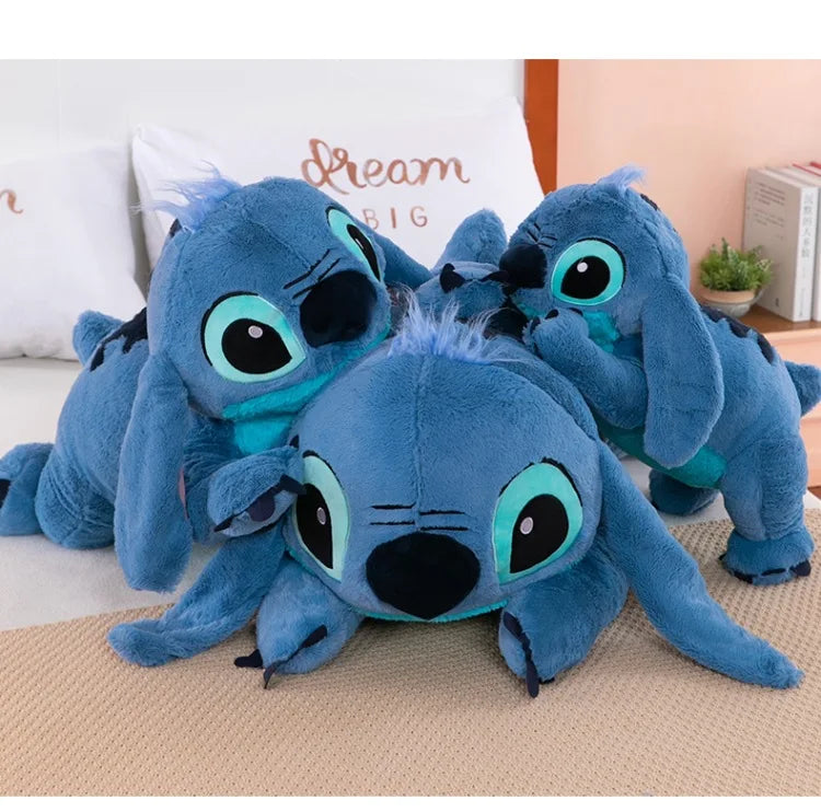 Muñeco de peluche gigante de 100cm de Disney Stitch, Animal de dibujos animados Kawaii azul, sofá, almohada suave para dormir, juguetes para niños y niñas, regalo de cumpleaños