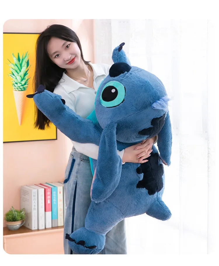 Muñeco de peluche gigante de 100cm de Disney Stitch, Animal de dibujos animados Kawaii azul, sofá, almohada suave para dormir, juguetes para niños y niñas, regalo de cumpleaños