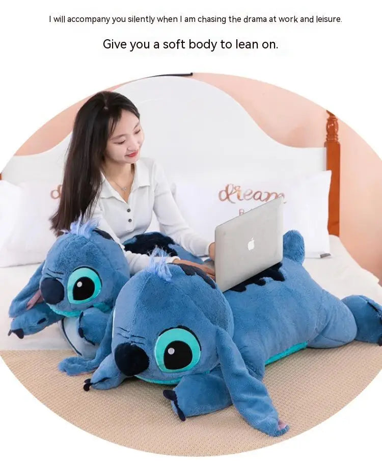Muñeco de peluche gigante de 100cm de Disney Stitch, Animal de dibujos animados Kawaii azul, sofá, almohada suave para dormir, juguetes para niños y niñas, regalo de cumpleaños