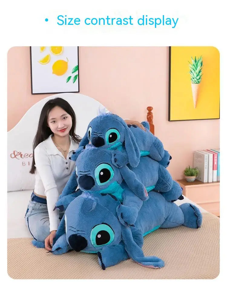 Muñeco de peluche gigante de 100cm de Disney Stitch, Animal de dibujos animados Kawaii azul, sofá, almohada suave para dormir, juguetes para niños y niñas, regalo de cumpleaños