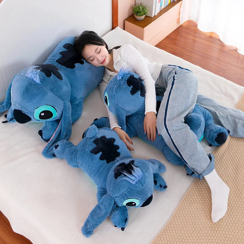 Muñeco de peluche gigante de 100cm de Disney Stitch, Animal de dibujos animados Kawaii azul, sofá, almohada suave para dormir, juguetes para niños y niñas, regalo de cumpleaños