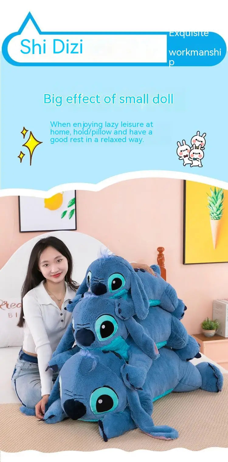 Muñeco de peluche gigante de 100cm de Disney Stitch, Animal de dibujos animados Kawaii azul, sofá, almohada suave para dormir, juguetes para niños y niñas, regalo de cumpleaños