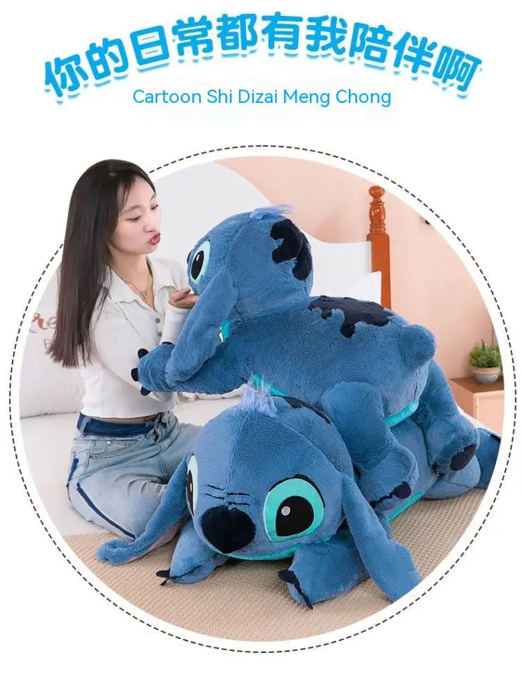 Muñeco de peluche gigante de 100cm de Disney Stitch, Animal de dibujos animados Kawaii azul, sofá, almohada suave para dormir, juguetes para niños y niñas, regalo de cumpleaños
