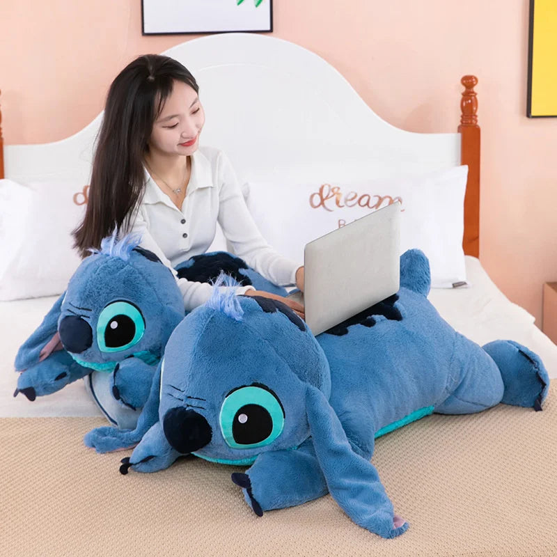 Muñeco de peluche gigante de 100cm de Disney Stitch, Animal de dibujos animados Kawaii azul, sofá, almohada suave para dormir, juguetes para niños y niñas, regalo de cumpleaños