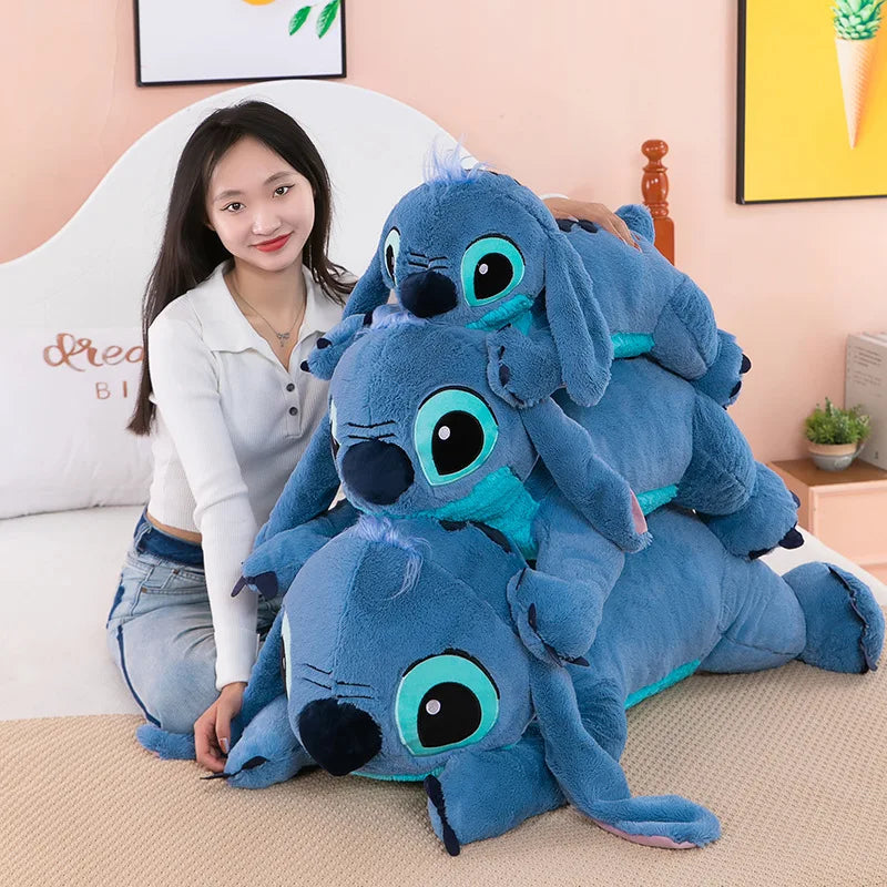 Muñeco de peluche gigante de 100cm de Disney Stitch, Animal de dibujos animados Kawaii azul, sofá, almohada suave para dormir, juguetes para niños y niñas, regalo de cumpleaños